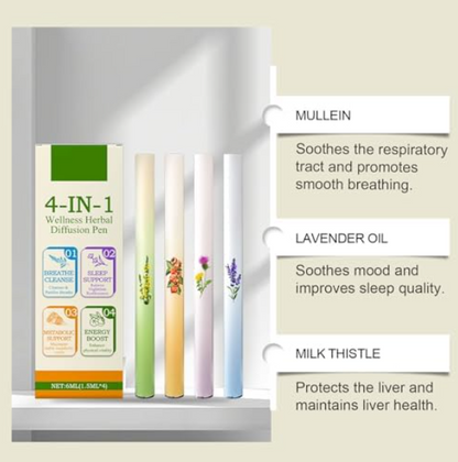Herbal Blend Diffuser Set,4IN1 Upgraded Dual-Action Herbal Purifier Pens for Sleep Support,Breathe Cleanse and Energy Boost,Herbal Diffuser Pen,Plant-Based Aromatherapy Pen,Pocket-Sized Design